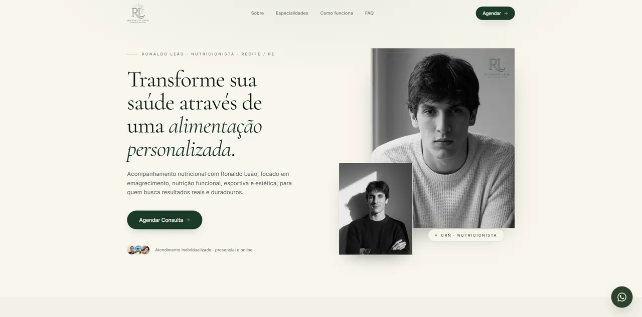 Tela inicial do projeto Ronaldo Leão, desenvolvido com React, TypeScript, SEO